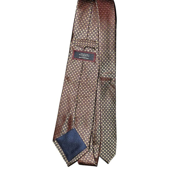 Charles Tyrwhitt Silk Mens Geometric Pattern Necktie Burgundy & Gold - Picture 3 of 9